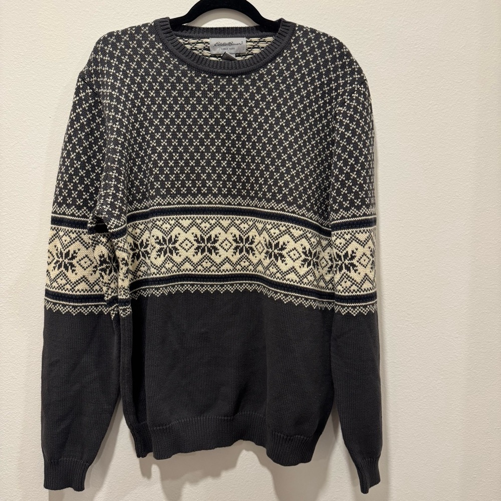 Eddie Bauer Men's Crewneck Fair Isle Sweater Nordic Ski Outdoors Y2K Dad M